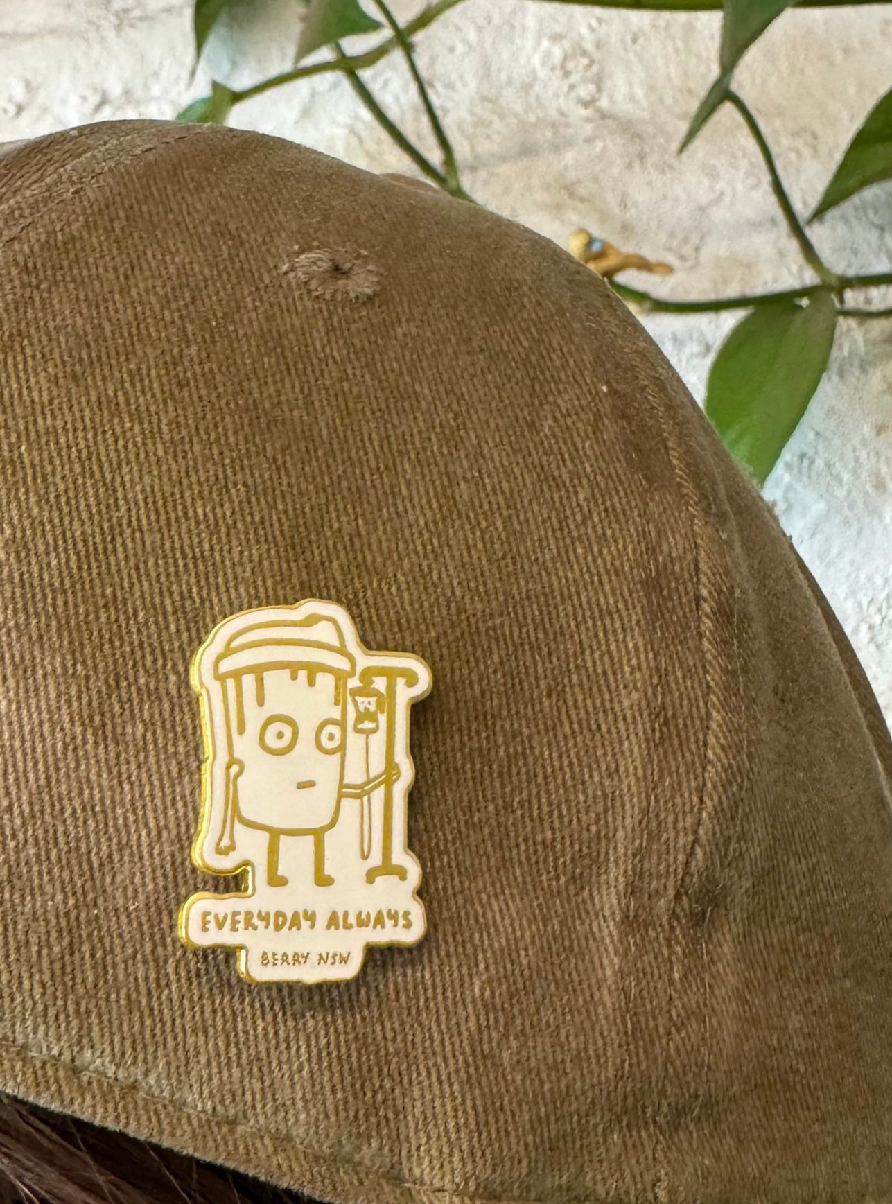 iv enamel pin, gold and white coffee-robot